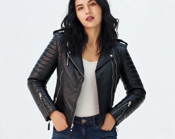 Women's Black Lambskin Slim Biker Jacket – Everyday Asymmetric Moto, Gift for Her