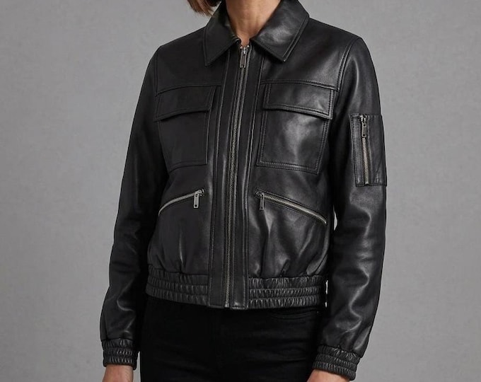Women's Black Leather Moto Biker Jacket – Full Grain Hand Stitched Coat, Gift for Her