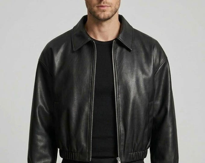 Men's Black Lambskin Leather Bomber Jacket – Slim Fit Casual Zip Coat
