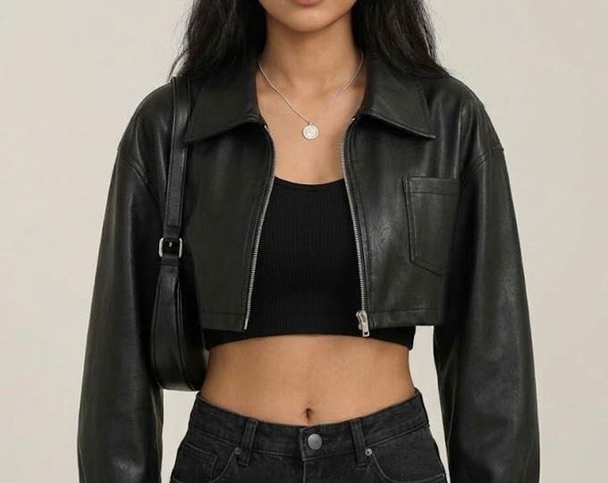 Women's Black Lambskin Leather Bomber Jacket – Slim Fit Genuine Handmade Casual Coat
