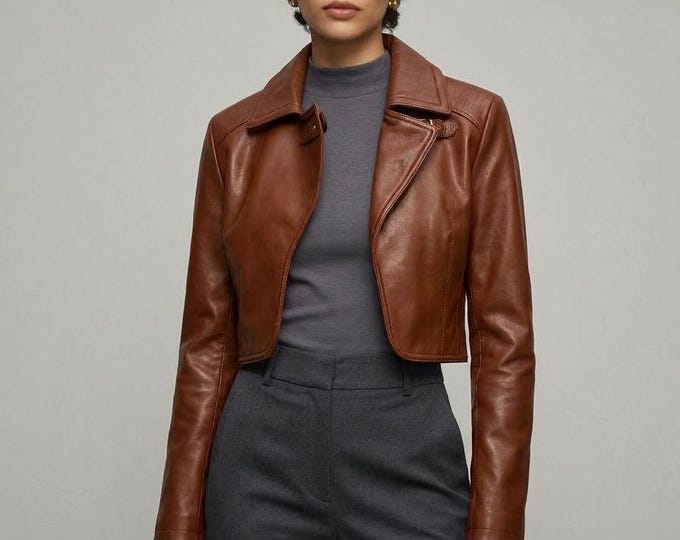Women's Brown Lambskin Leather Biker Jacket – Slim Fit Genuine Handmade Motorcycle Coat