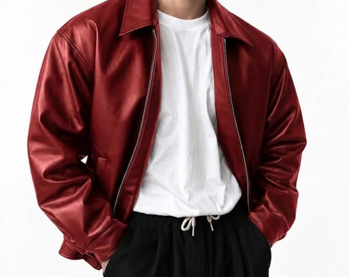 Men's Maroon Lambskin Leather Bomber Jacket – Slim Fit Genuine Handmade Casual Coat