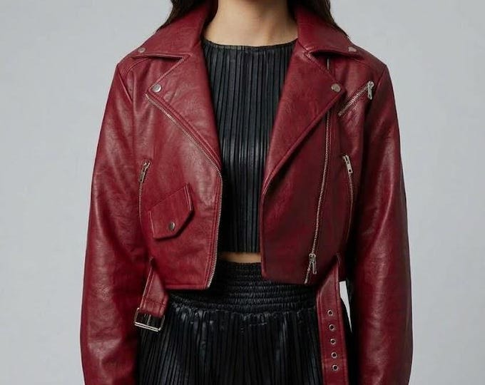 Women's Maroon Lambskin Leather Biker Jacket – Slim Fit Genuine Handmade Motorcycle Coat
