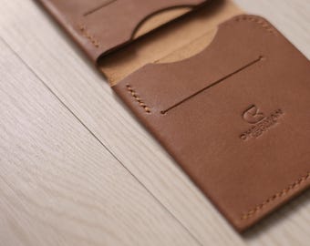 Bifold wallet in Chromexcel pinkish leather / Bifold made from a single piece of leather / for up to 1Multiple cards and  cash / handmade