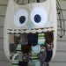Owl Purse Tote Bag Feathered Natural Burlap with Brown Mint Aqua Blue Feathers