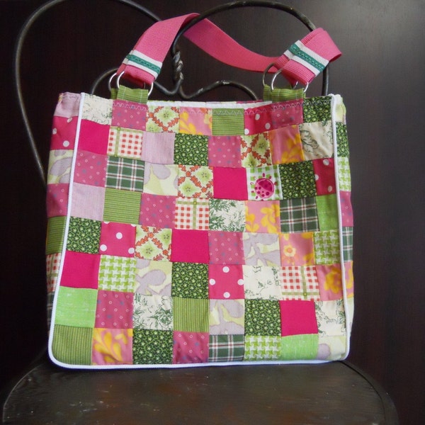 Pink and Green Patchwork Tote or Purse