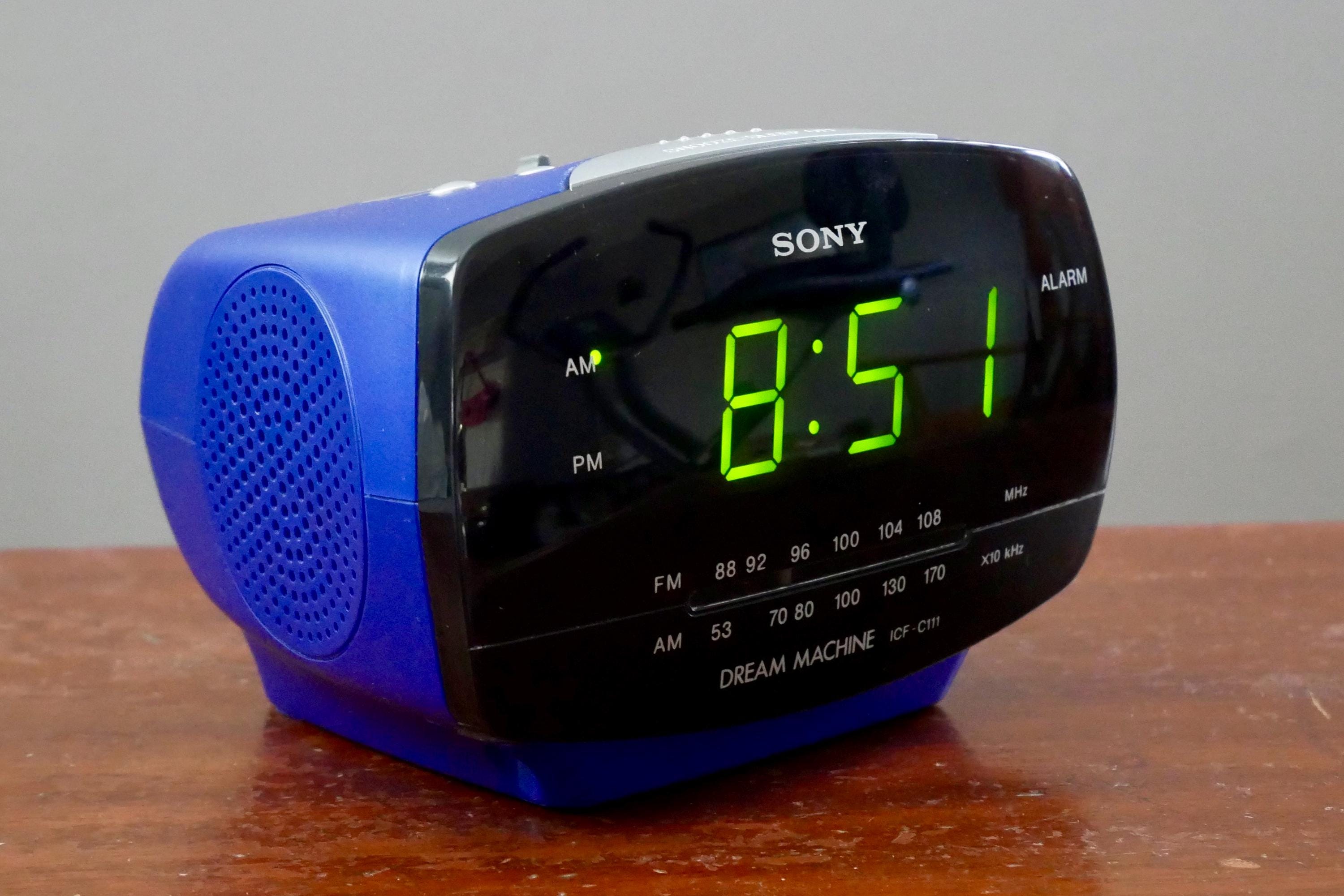 90s Sony Dream Machine Clock Radio: Metallic Blue, Green Display