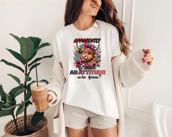 Apparently I Have An Attitude Shirt, Funny Cow Graphic Tee, Retro Animal T-Shirt, Unique Attitude Design