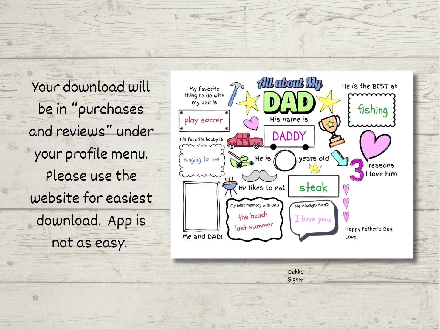 All About My Dad Printable Fathers Day Questionnaire Dad Gift From Kids ...