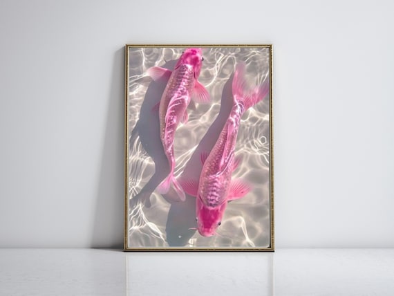 Pink Koi Fish Wall Art, Soft Aesthetic Water Print, Digital Zen Fish Poster, Dreamy Pisces Decor for Calming Rooms, Instant Download