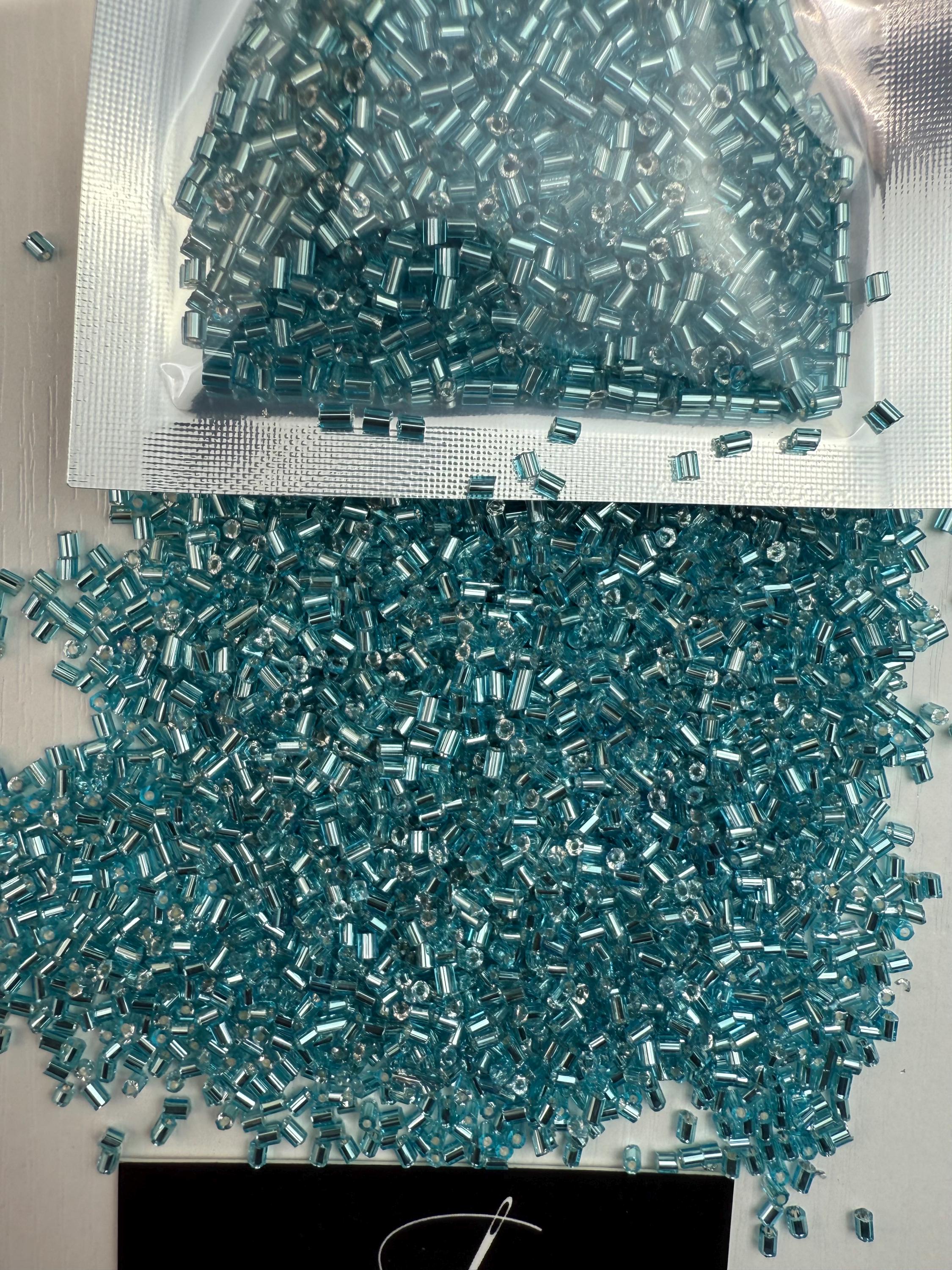 2mm Turquoise Bugle Seed Beads: Silver Lined Tube Beads