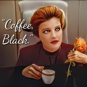 Captain Kathryn Janeway Coffee Black Star Trek Voyager  Stickers