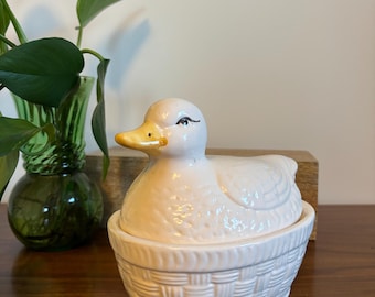 Vintage Ceramic Duck on Basket