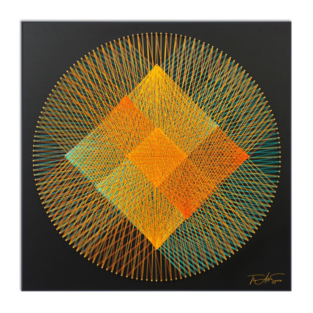 Golden Harmony Diamond String Art: Geometric Thread Art on MDF - Etsy