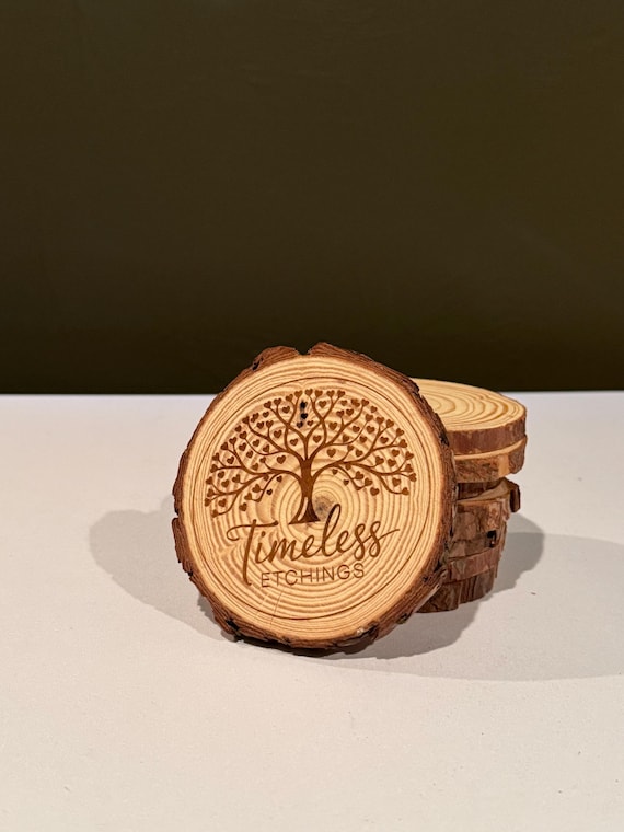 Personalized Natural Wood Coaster Set – Custom Engraved Wooden Coasters for Rustic Home Décor, Weddings, party's, Gifts, Housewarming Gifts