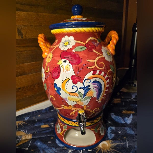 Vintage Tabletop Gallery Gallo di Firenze Hand Painted Rooster Drink Dispenser