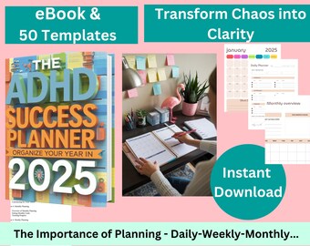 2025 ADHD Planner, Daily, Weekly, Monthly, Ebook (Digital Download)