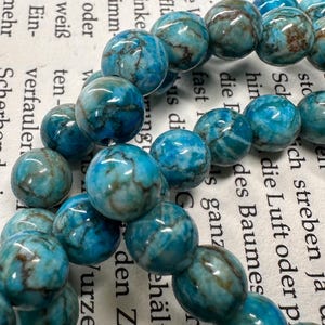 55 cm Premium Chrysocolla Crystal Pearl Necklace / Gemstone Minerals Healing Stone Jewelry / 925 Silver Clasp Pearls Balls Chrysocolla