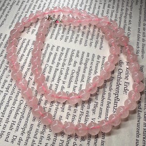 55 cm Premium Rose Quartz Crystal Pearl Necklace / Gemstone Minerals Healing Stone Jewelry / 925 Silver Clasp Pearl Balls Strand