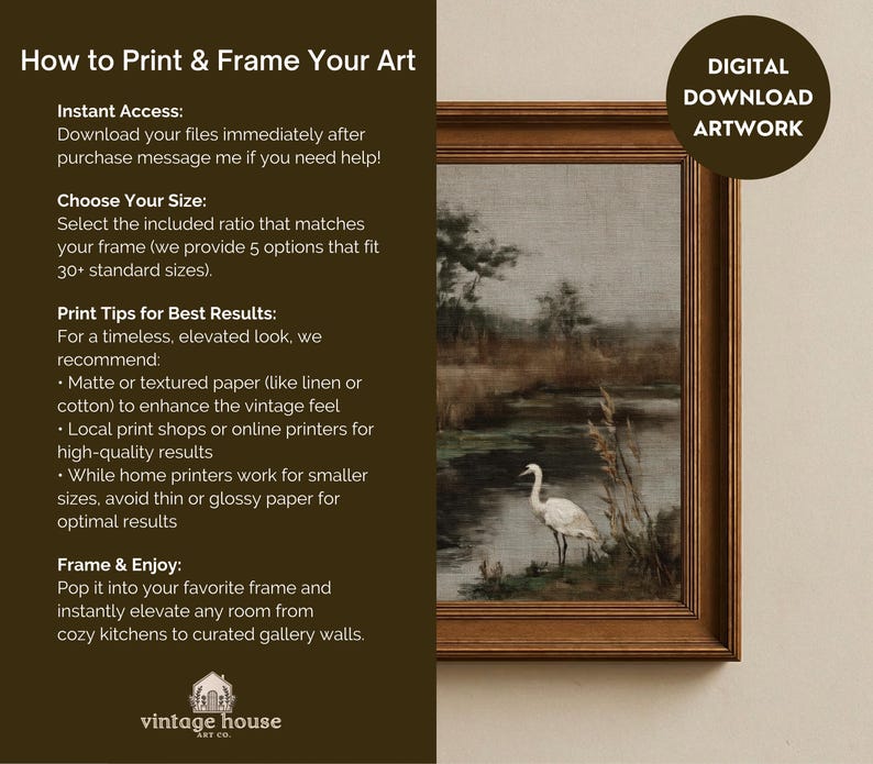Moody vintage print collection arranged as a curated gallery wall with French country floral artwork, natural history prints, and timeless antique home decor.
Digital download wall art bundle displaying sepia-toned cottagecore and dark academia prints with florals, portraits, birds, and rustic countryside artwork.
Vintage House Art CO printable gallery wall set featuring elegant French country cottage art in soft earthy tones for living room, bedroom, or hallway decor.