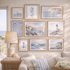 Core buyer-intent: coastal art bundle; coastal gallery set; coastal wall set
Style / decor identity: coastal grandmother; vintage coastal; seaside cottage
Subject / object: sailboat wall art; lighthouse print
Room / use-case: living room print; entryway wall art
Format / package: printable bundle; digital download
Trend / persona / aesthetic: nancy meyers art