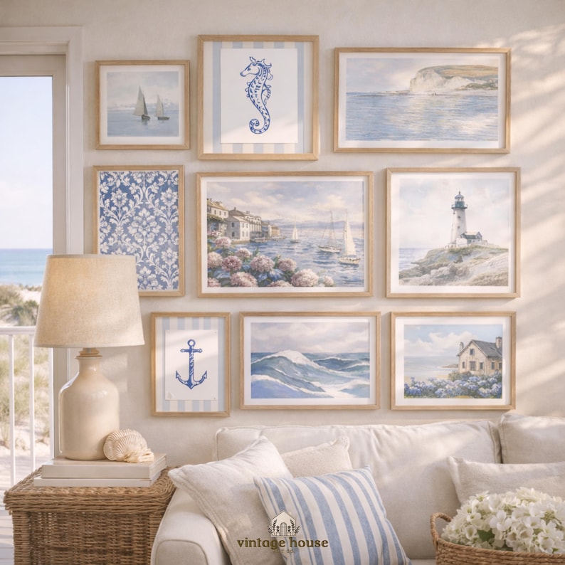 Core buyer-intent: coastal art bundle; coastal gallery set; coastal wall set
Style / decor identity: coastal grandmother; vintage coastal; seaside cottage
Subject / object: sailboat wall art; lighthouse print
Room / use-case: living room print; entryway wall art
Format / package: printable bundle; digital download
Trend / persona / aesthetic: nancy meyers art