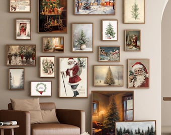 Vintage Christmas Printable Art Bundle, Festive Holiday Gallery Wall Prints (Digital Download)