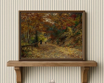 Vintage Autumn Forest Path Print, Rustic Cottagecore Landscape (Digital Download)