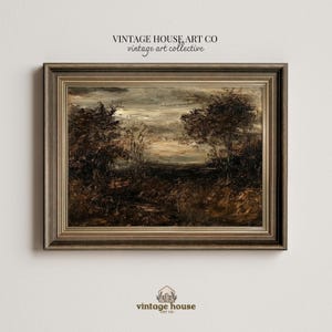Cover image showing a moody French country cottage wall art bundle with vintage floral paintings, landscapes, portraits, butterflies, moths, and antique-style gallery wall prints.Printable wall art bundle preview featuring dark neutral vintage decor with botanical art, horse portraits, landscape paintings, and elegant old-world cottage styling.Moody vintage print collection arranged as a curated gallery wall with French country floral artwork, natural history prints, and timeless antique home