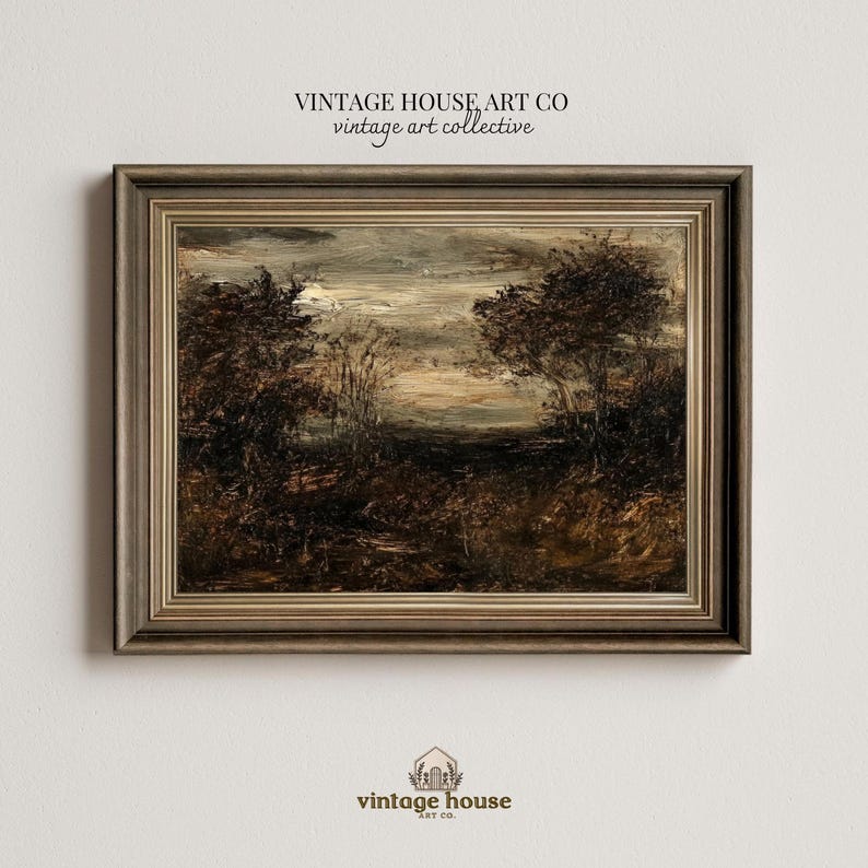 Cover image showing a moody French country cottage wall art bundle with vintage floral paintings, landscapes, portraits, butterflies, moths, and antique-style gallery wall prints.Printable wall art bundle preview featuring dark neutral vintage decor with botanical art, horse portraits, landscape paintings, and elegant old-world cottage styling.Moody vintage print collection arranged as a curated gallery wall with French country floral artwork, natural history prints, and timeless antique home
