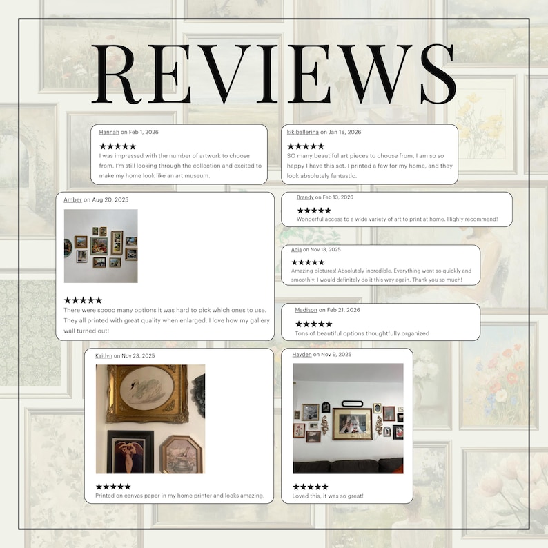 Moody vintage print collection arranged as a curated gallery wall with French country floral artwork, natural history prints, and timeless antique home decor.
Digital download wall art bundle displaying sepia-toned cottagecore and dark academia prints with florals, portraits, birds, and rustic countryside artwork.
Vintage House Art CO printable gallery wall set featuring elegant French country cottage art in soft earthy tones for living room, bedroom, or hallway decor.