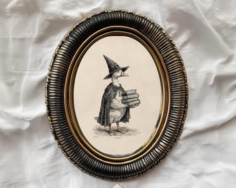 Vintage Witch Goose Print: Halloween Farmhouse Animal Art (Digital Download)