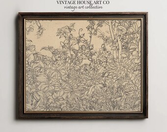 Antieke botanische schetsprint, Franse landelijke bloemenwanddecoratie (digitale download)