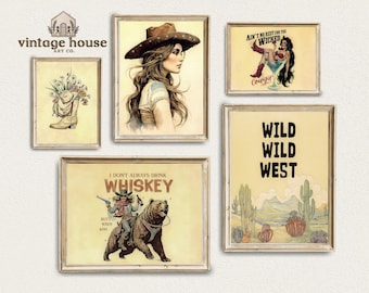 Cowgirl Wall Art Prints, Western Retro Rodeo Decor, Girly gallery (Digital Download)