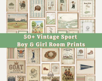 Vintage Sports Nursery Prints Bundle | Football, Baseball, Basketball, Golf Art (Digital Download)