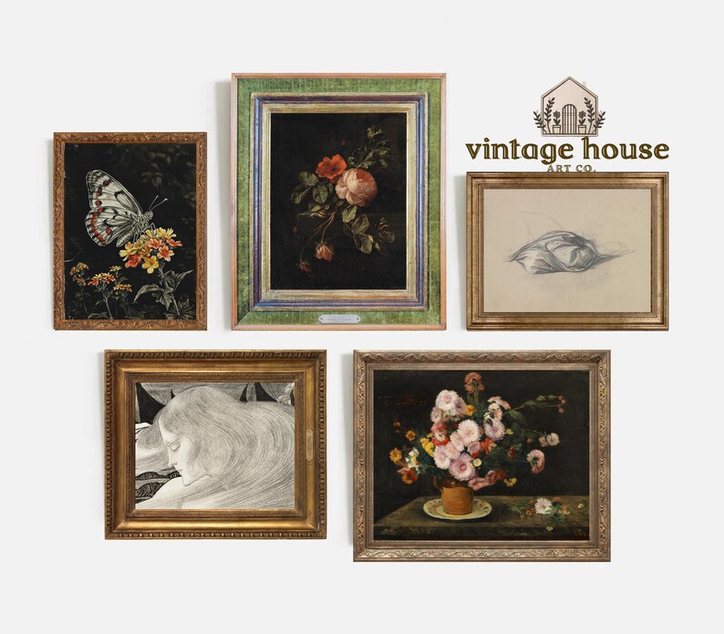 Dark Floral Wall Art Bundle: Vintage Moody Botanical Prints 50 ...