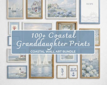 Coastal Grandmother Gallery Wall Prints, Seaside Beach House Blue Art Bundle (Digital Download)