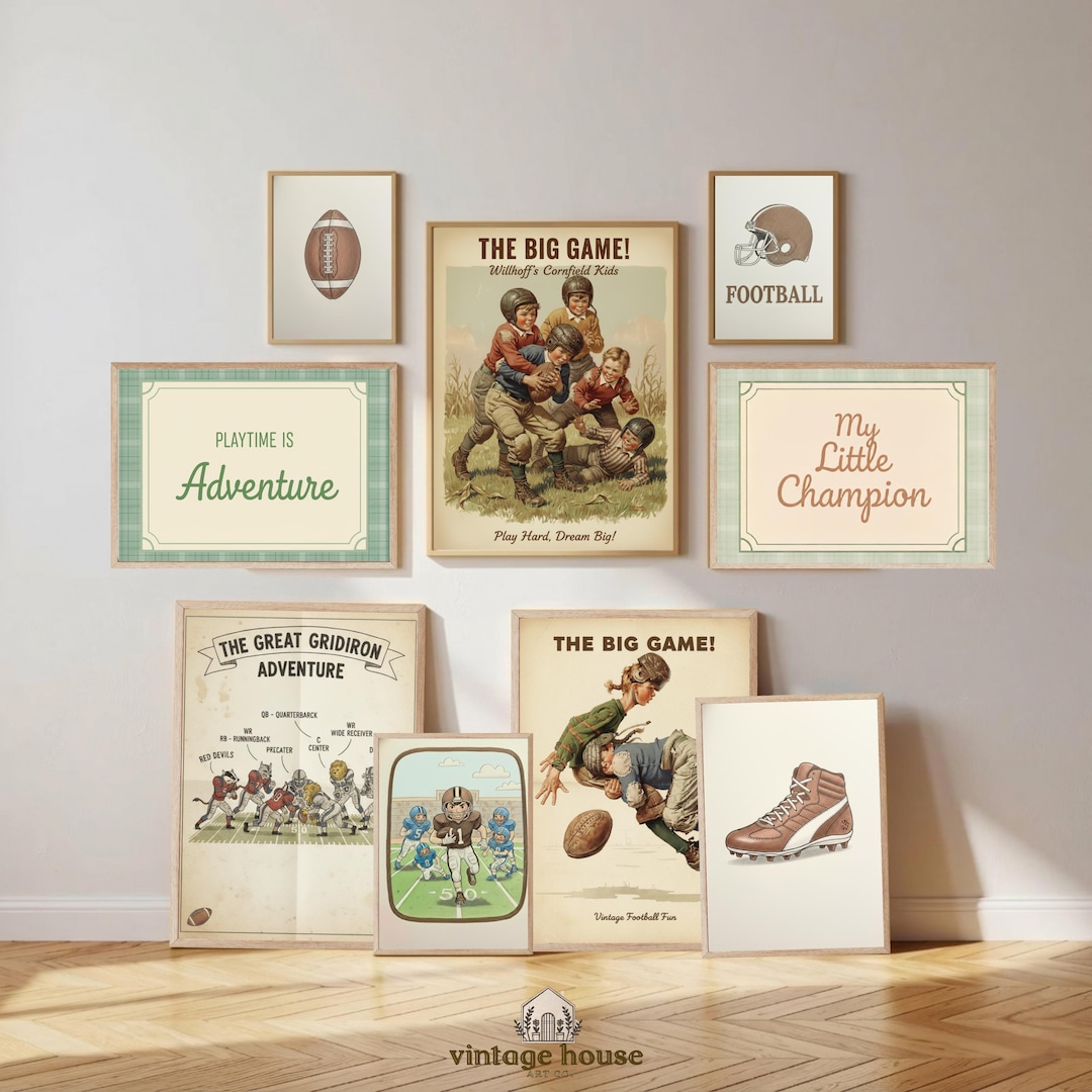 Vintage Football Wall Art Set of 15, Retro Boys Room Decor, Digital ...