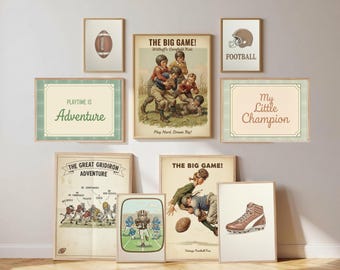 Vintage Football Gallery Wall Art, Retro Boys Room Decor, Americana Gridiron Prints (Digital Download)