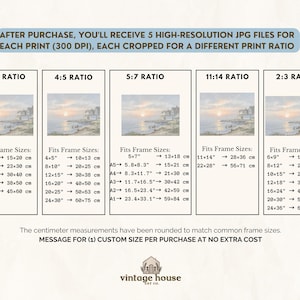 May include: Digital art print with multiple aspect ratios: 3:4, 4:5, 5:7, 11:14, and 2:3. Frame size options range from 15x20 cm to 45x60 cm. The print features a coastal landscape with a house, available in various sizes.