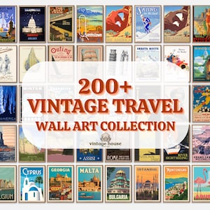 200+ Vintage Travel Posters Bundle | Printable Wall Art | Retro Travel Decor Digital Download Vintage Tourism Art Pack Retro Travel Gallery