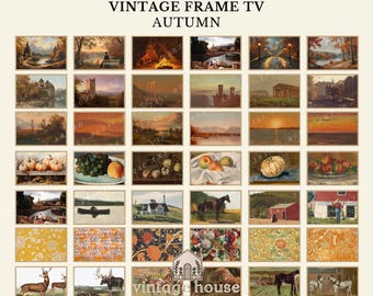 Vintage Autumn Frame TV Art Collection +1700, 4 Seasonal Landscape Digital Download