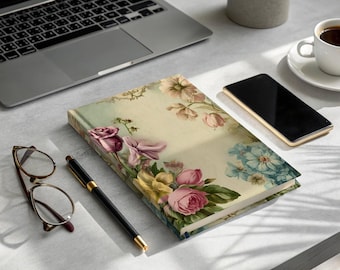Diario de flores vintage, cuaderno para notas, regalo para escritores, diario con temática de flores de primavera para mamás, hermoso cuaderno de bocetos, papelería bohemia.
