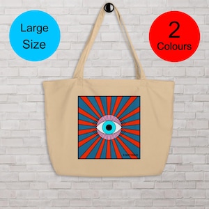 X-RAY VISION Eye Tote Bag, Psychedelic Organic Cotton Bag, Trippy Graphic Tote, Surreal Pop Art Bag, Eco-Friendly Gift, Large size tote bag