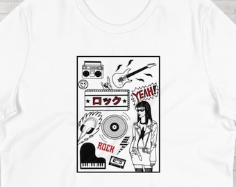 Japanese Katakana Rock Tee, Lo-fi Indie Aesthetic Shirt, Crude Hand Drawn Graphic, Edgy Alternative Clothing, Retro Punk Style Graphic Tee