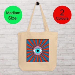 X-RAY VISION Eye Tote Bag, Psychedelic Organic Cotton Bag, Trippy Graphic Tote, Surreal Pop Art Bag, Eco-Friendly Gift, medium size tote bag