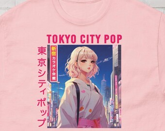 City Pop Tee, Anime Girl Graphic Shirt, Japanese 80s Retro Music Top, Harajuku Streetwear Aesthetic Unisex T-shirt