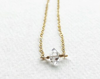 Herkimer Diamond Necklace, April Birthstone, Minimalist Crystal Necklace, Gift Under 50