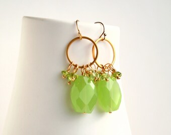 Green Dangle Earrings • Light Green Earrings • Peridot Earrings • Green Chalcedony