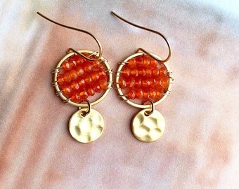 Carnelian Drop Earrings, Orange Earrings